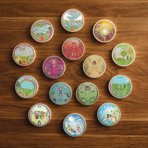 Jeu de chiffres - 0-9,  10 pièces en bois. En français